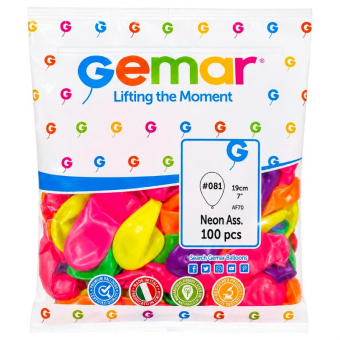 Купить Шары воздушные "Gemar" 7" (100шт) НЕОН Микс цветов оптом